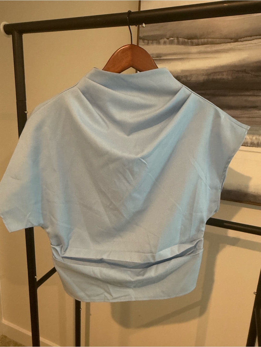 SHEIN Pale Blue Draped Short Sleeve Blouse